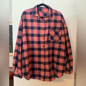 Pink and Black Plaid Button-Up Shirt 3X